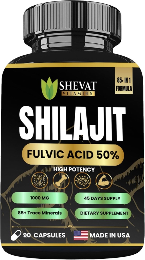90 Shilajit Capsules for Men & Women 22000mg with 50% shilajit Fulvic acid organic Himalayan Natural Shilajit for Men Pure Shilajit Extract 85+Trace Mineral Supplements for Women Energy Boost-USA Made