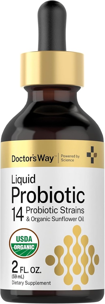 Doctor's Way Liquid Probiotic | 2 fl oz | 14 Probiotic Strains with Organic Sunflower Oil | Non-GMO Supplement