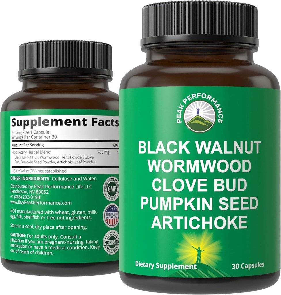 Wormwood Black Walnut Clove Cleanse for Humans. Elimination Detox + Intestinal Support Capsules Supplement for Adults and Kids. Pills with Artichoke and Pumpkin Seed for Additional Benefits