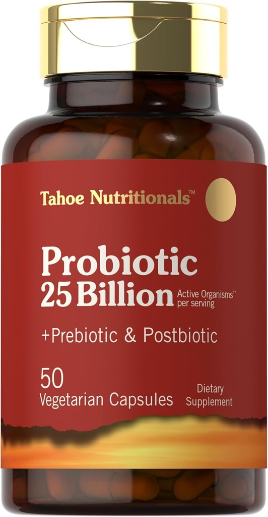 Tahoe Nutritionals Prebiotic, Probiotic & Postbiotic | 25 Billion CFU | 50 Powder Pills | Men and Women's Digestive Health | Vegetarian and Non-GMO Supplement