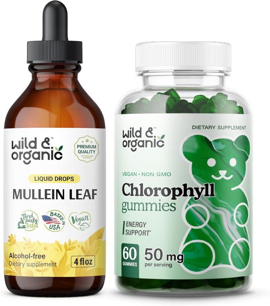 Wild & Organic Mullein Drops 4 oz & Chlorophyll Gummies 60 Chews