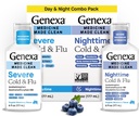 Genexa Clean Cold & Flu Daytime + Nighttime Severe Relief, Dye Free, 0% Artificial Additives, Acetaminophen Fever Reducer, Cough Suppressant, Antihistamine, Organic Blueberry Flavor, 12 fl oz (2 pack)
