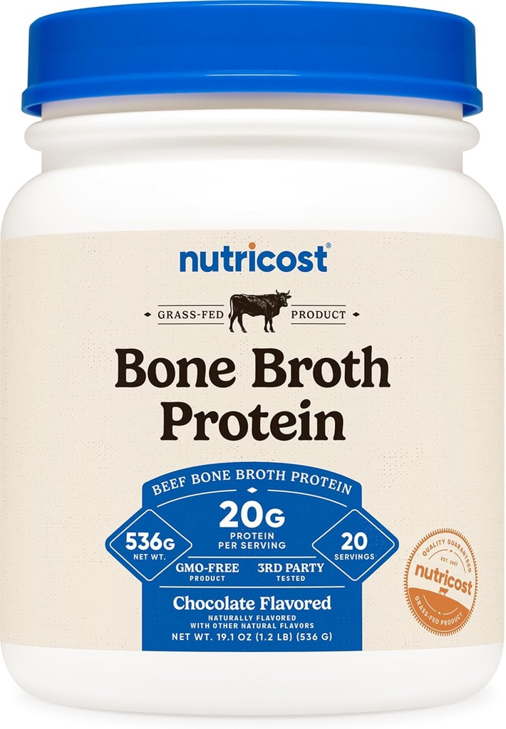 Nutricost Beef Bone Broth Protein Powder Chocolate (20 Servings) - Gluten-Free, GMO-Free