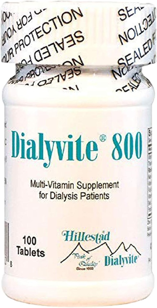 Hillestad Labs Dialyvite 800 Multi-Vitamin Supplement for Dialysis Patients, 100 Tablets, Yellow, Original