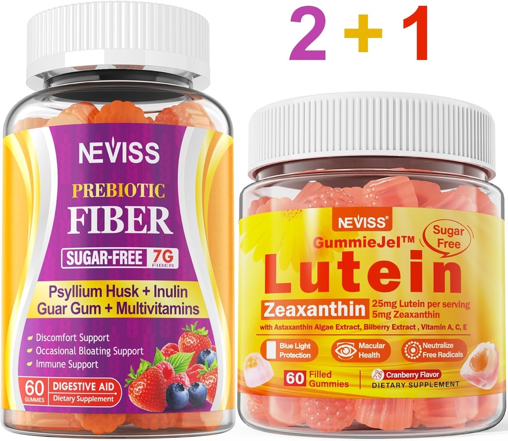 NEVISS Sugar Free Prebiotic Fiber Gummies 120 Counts + Lutein Gummies 60 Counts
