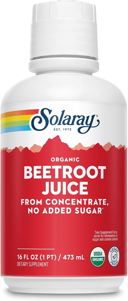 Solaray Organic Beetroot Juice from Concentrate | Supports Healthy Energy, Heart & Brain Function | 16 fl oz, 16 Servings