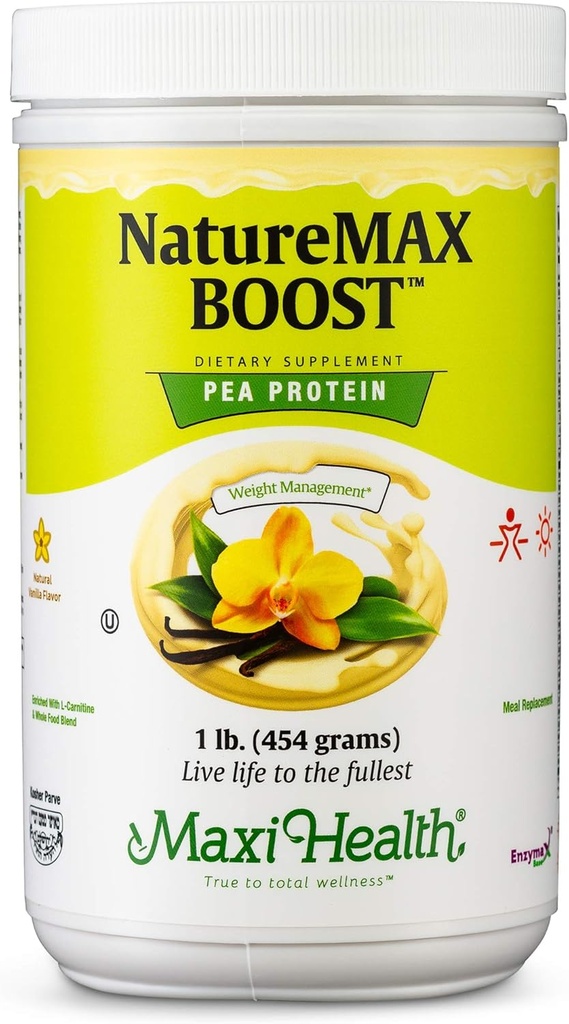 NatureMax BoostTM Pea Protein Powder - Diet Supplement Meal Replacement - 20g Protein Per Serving - Natural Vanilla Flavor - Kosher Vitamin - 1lb