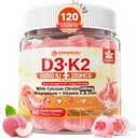 Vitamin D3 K2 Filled Gummies 5000IU / 10,000 IU with 500mg Calcium + K2(MK-7) 200mcg, Magnesium, Vitamin C & Zinc, Extra Strength - Ultimate Absorbency for Bones Muscles Teeth, Vegan -- Pack of 2