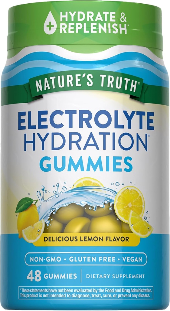 Nature's Truth Electrolyte Gummies for Hydration | 48 Count | Vegan, Non-GMO & Gluten Free Supplement | Lemon Flavor