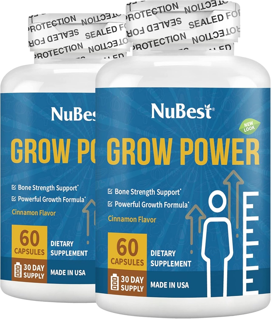 NuBest Grow Power - Calcium Supplement - Magnesium Supplement with Vitamin D3, B6, Zinc, Phosphorus and Multivitamin for Strong Bones, Overall Health for Age 10+ | Pack 2