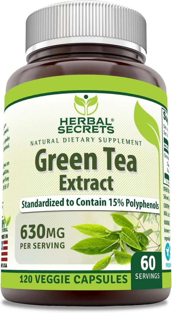 Herbal Secrets Green Tea Extract 630 Mg Per Serving | Veggie Capsule Supplement | Non-GMO | Gluten Free | Made in USA (1 Pack, 120 Count)