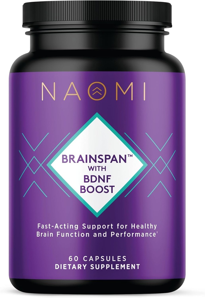NAOMI Brainspan™ with BDNF Boost - Fast-Acting Support for Healthy Brain Function & Performance, Lion's Mane Mushroom, Ginkgo Biloba Extract, Garden Sage, Spanish Sage - 60 Capsules, 30-Day Supply
