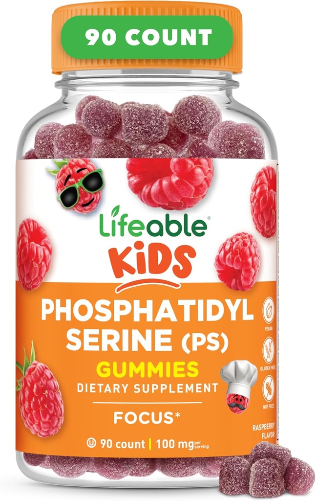 Lifeable Phosphatidylserine (ps100) Kids | 100mg Kids Focus Gummies | Great Tasting Phosphatidylserine Supplement | Focus Supplement for Kids | 90 Gummies