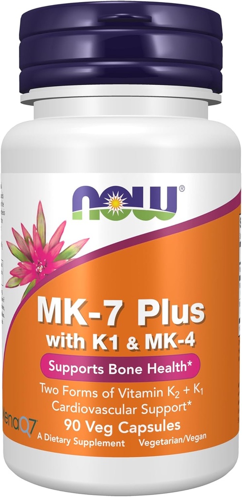 NOW Foods Supplements, MK-7 Plus with K1 & MK-4, Supports Bone Health*, 90 Veg Capsules