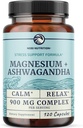 Magnesium Ashwagandha | Calming Magnesium Supplement for Adults | Relax, Rest, Calm Mood & Sleep Support | Mag Citrate & Oxide 400 mg + Ashwagandha 500 mg | Muscle Health & Stress Relief | 120 Ct