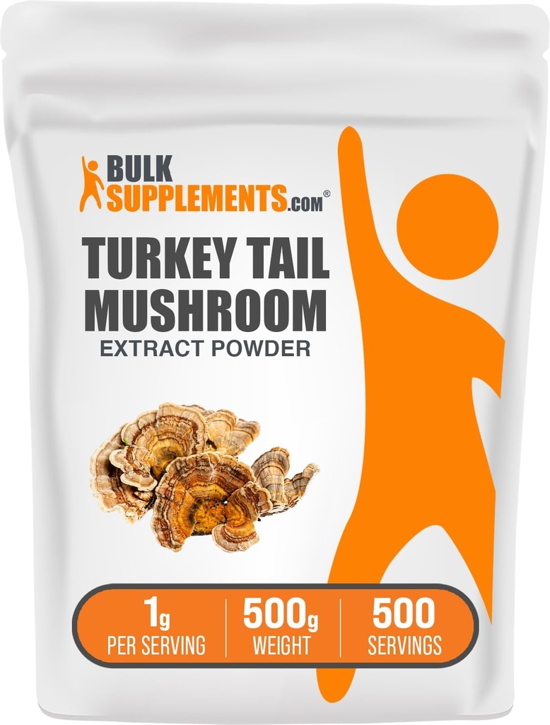 BulkSupplements.com Turkey Tail Mushroom Extract Powder - Coriolus Versicolor Extract, Mushroom Supplement - Vegan & Gluten Free, 1g per Serving, 500g (1.1 lbs) (Pack of 1)