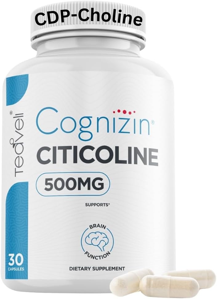 Teaveli Cognizin Citicoline- 500mg CDP Choline Capsules- Clinically Studied Brain Supplement to Support Clarity, Concentration and Memory – Most Bioavailable Form of Choline Supplements - 30 Servings