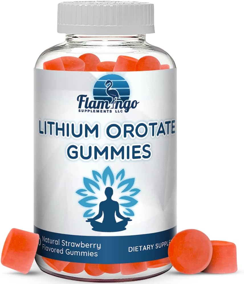 Lithium Orotate Gummies 5mg per Serving - Third Party Tested, Plant Based. Alterative to Lithium Drops or Pills. Trace Mineral for Mood Support- Strawberry Flavored Lithium Supplements- 60 Count