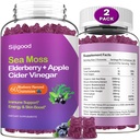2 Pack Irish Sea Moss Gummies with Elderberry, Bladderwrack, Burdock, Chlorophyll - Digestion, Skin, Hair and Enhance Immunity - Adults Kids Women Men, 120 Blueberry Flavored Gummies