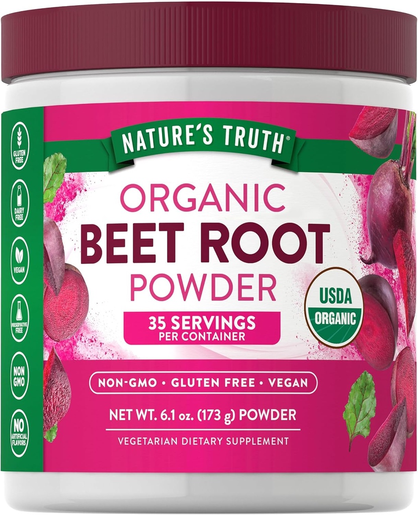 Nature's Truth Organic Beet Root Powder | 6.1 oz | Vegan, Non-GMO & Gluten Free Supplement
