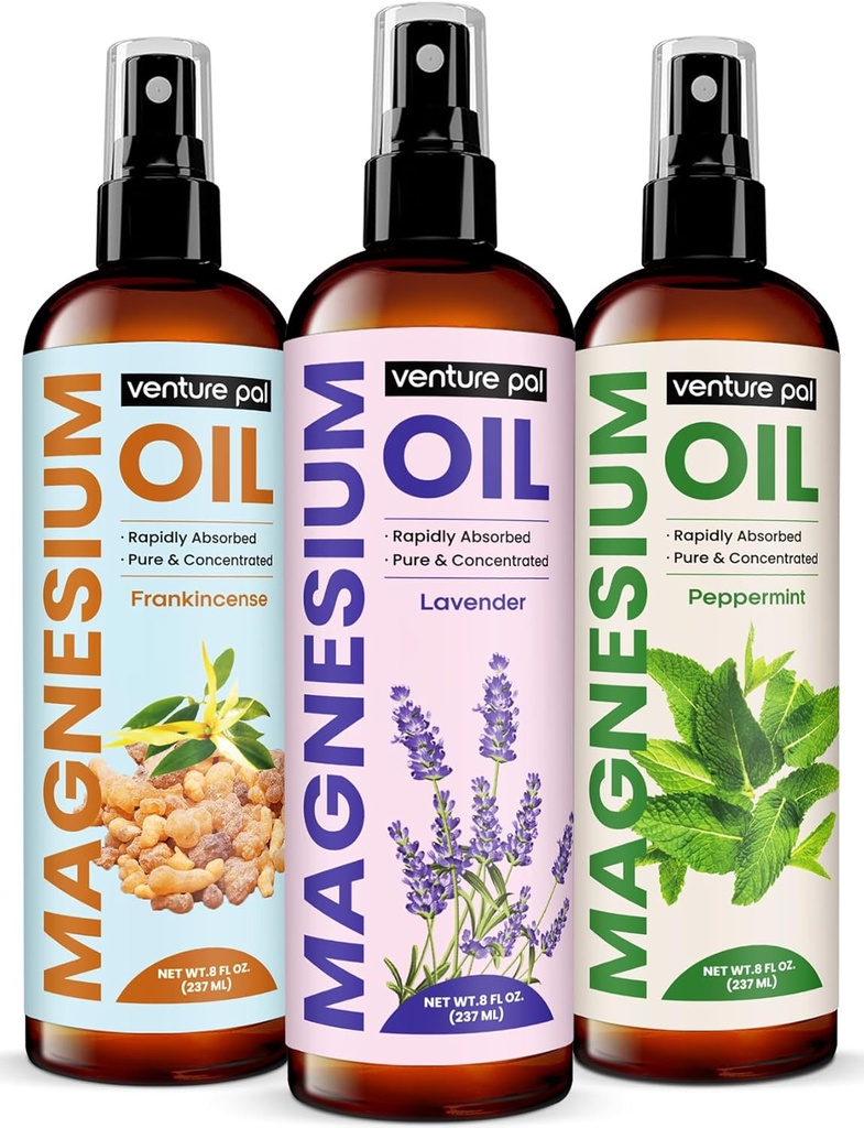 Venture Pal 100% Pure Magnesium Oil Spray with Lavender, Fast Absorption, Less Sting, Ultra-Soothing for Sleep & Muscle Relaxation, Seven (Big 8 oz) Minerals