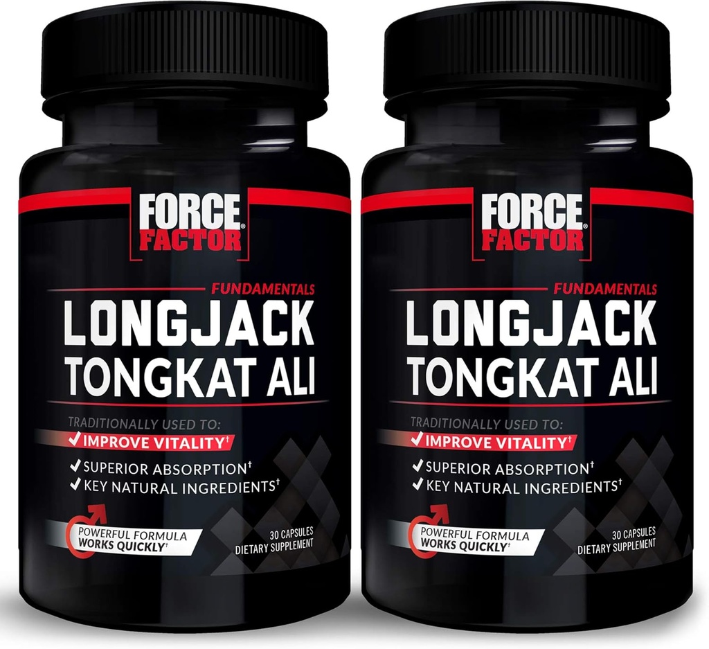 FORCE FACTOR Longjack Tongkat Ali 500mg for Men, Longjack Extract to Support Male Vitality and Improve Drive, Longjack Capsules with BioPerine Black Pepper Extract, 60 Capsules (2-Pack)
