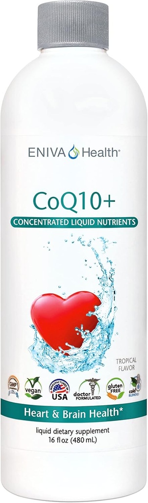 Eniva Health Liquid CoQ10 100mg (16oz) Plus L-Carnitine, Vitamin C, Lecithin Gluten Free. Zero Sugar. Keto Friendly