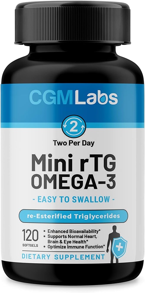 rTG Omega 3 Fish Oil Dietary Supplement - High Absorption & Fast Acting, Burpless Fish Oil Supplement from Anchovy. re-esterified Triglyceride w/EPA & DHA (as rTG) 960mg - 120 Softgels by CGM Labs