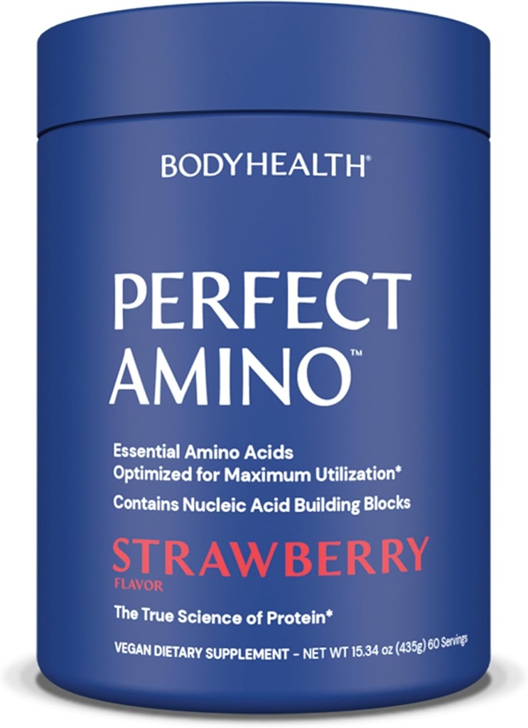 BodyHealth PerfectAmino Powder - BCAA and EAA Powder for Pre and Post Workout - Amino Acid Energy Drink for Men and Women to Support Lean Muscle and Recovery - Strawberry - 120 Servings