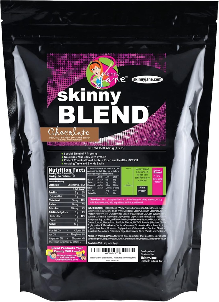 Skinny Blend - Best Tasting High Protein Shake for Women - Satisfying Low Carb Meal Replacement - Keto-Friendly Breakfast or Snack - Healthy Smoothie - 30 Delicious Shakes - Chocolate