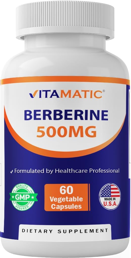 Vitamatic Berberine Supplement 500mg - 60 Vegetable Capsules - Made in The USA - Gluten Free - Non-GMO (1 Bottle)