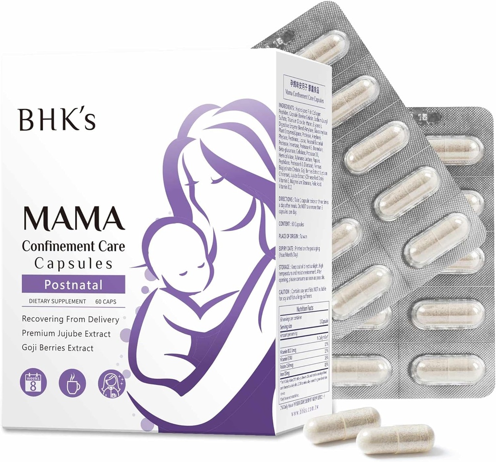 BHK's Nutrition for Postpartum Recovery, Improve Mood After Birth, Postnatal Vitamins for Breastfeeding Moms, 60 Capsules