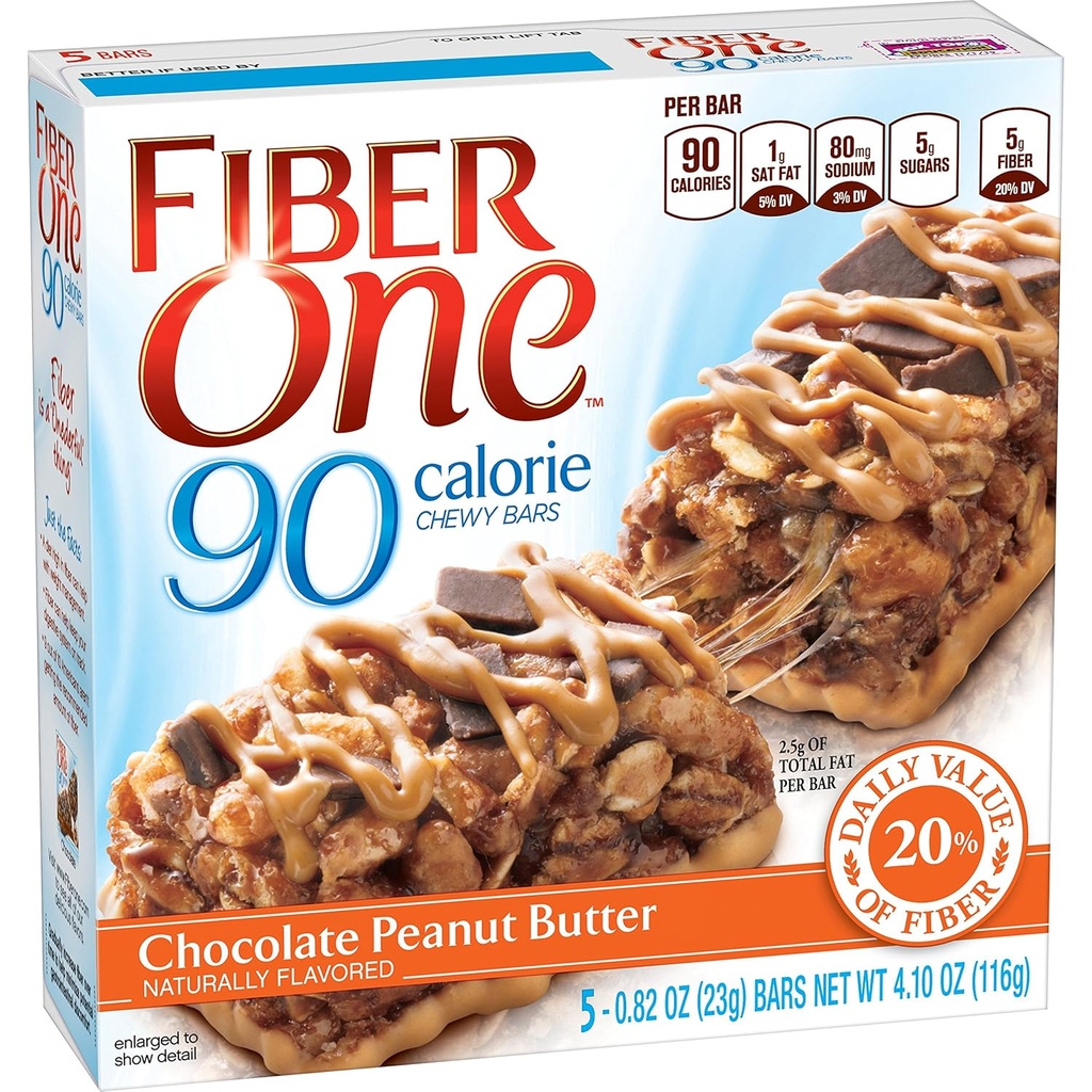 Fiber One Chewy Bar, 90 Calorie, Chocolate Peanut Butter, 5 Fiber Bars, 4.10 oz (Pack of 6)