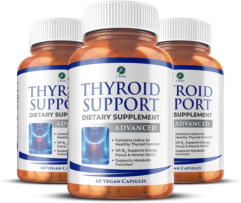 1 Body Thyroid Support Supplement, 90-Day Supply, 3 Pack with B12, Iodine, Zinc, Selenium, Ashwagandha, Non-GMO Vegetarian Formula
