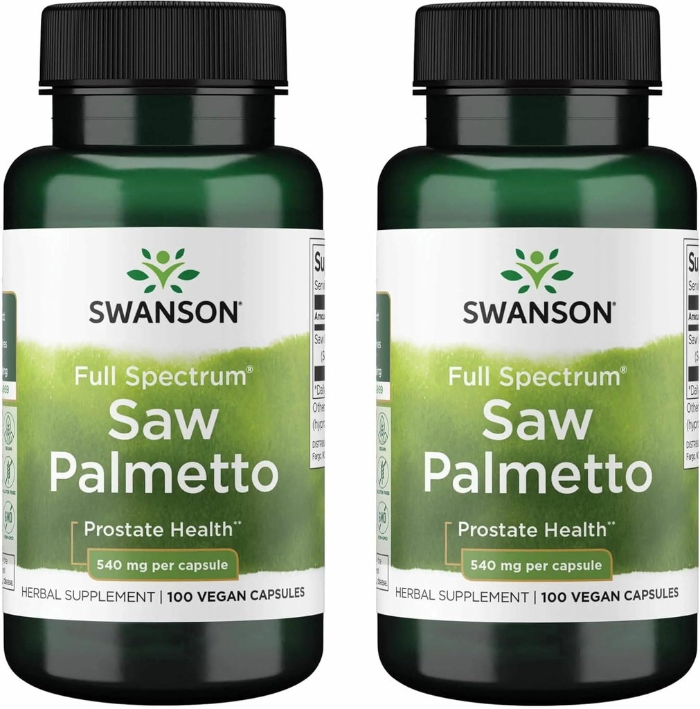 Swanson Saw Palmetto - Herbal Supplement Promoting Male Prostate Health Support - Natural Hair Supplement & Urinary Health Support - 540 mg 100 Capsules (2 Pack)
