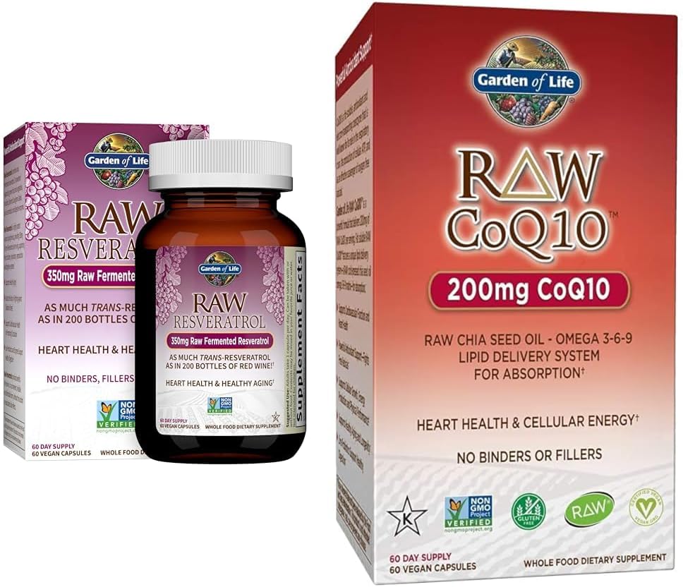 Garden of Life Heart Resveratrol Supplement & Vegetarian Omega 3 6 9 Supplement - Raw CoQ10 Chia Seed Oil Whole Food Nutrition with Antioxidant Support, 60 Capsules
