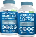 Methylated B Complex with Methylfolate and B12 Methylcobalamin 1000 mcg - Methylated Multivitamin for Energy, Brain Function, and Wellness - Vitamin B Complex for Men & Women (180 Servings, Pack of 2)