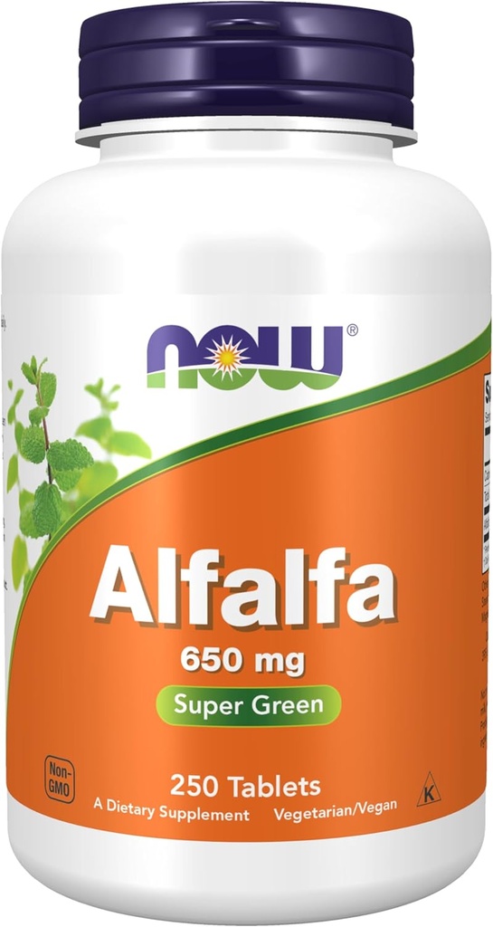 NOW Foods Supplements, Alfalfa 650 mg source of Vitamin K, Green Superfoods, 250 Tablets