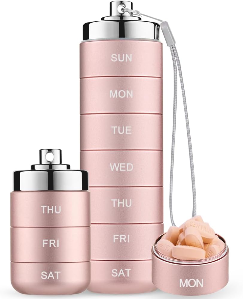 Mossime Metal Travel Pill Organizer, Portable 7 Day Vitamin Organizer Stackable, Waterproof 1 Times A Day Pill Box, Large Pill Container, Daily Medicine Organizer for Vitamin, Fish Oil, Supplement