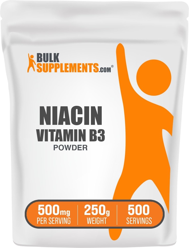 BulkSupplements.com Niacin Powder - Vitamin B3 Supplement, Niacin Flush - Gluten Free, 500mg per Serving, 250g (8.8 oz) (Pack of 1)