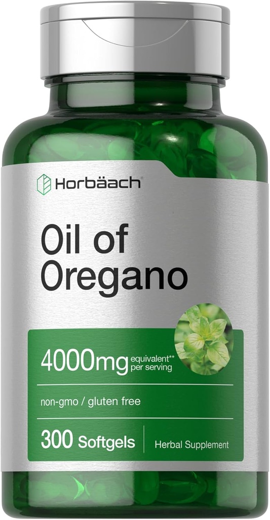 Horbäach Oregano Oil | 4000mg | 300 Softgel Capsules | Naturally Occurring Carvacrol Pills | Non-GMO and Gluten Free Extract Supplement
