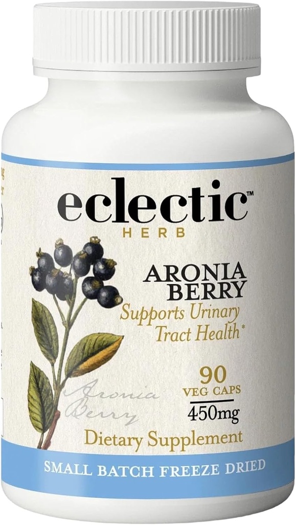 Eclectic Institute Raw Freeze-Dried Organic Aronia Berry Capsules | Supports Heart, Immune System, Digestive, and Urinary Tract Health | 90 CT (450 mg)
