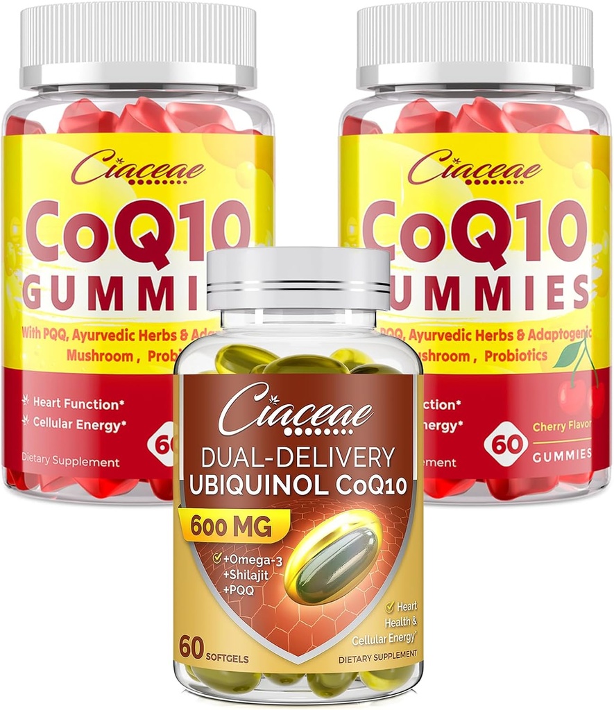 Ubiquinol CoQ10 600 MG 60 Softgels Bundle with CoQ10 Gummies 400 MG 120 Count