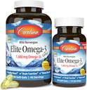 Carlson Elite Omega-3 Gems 1600 mg Omega 3 Fatty Acids Including EPA & DHA - Norwegian, Wild-Caught Sustainably Sourced Fish Oil Supplement, Omega 3 Fish Oil Capsules Lemon - 90+30 Softgels