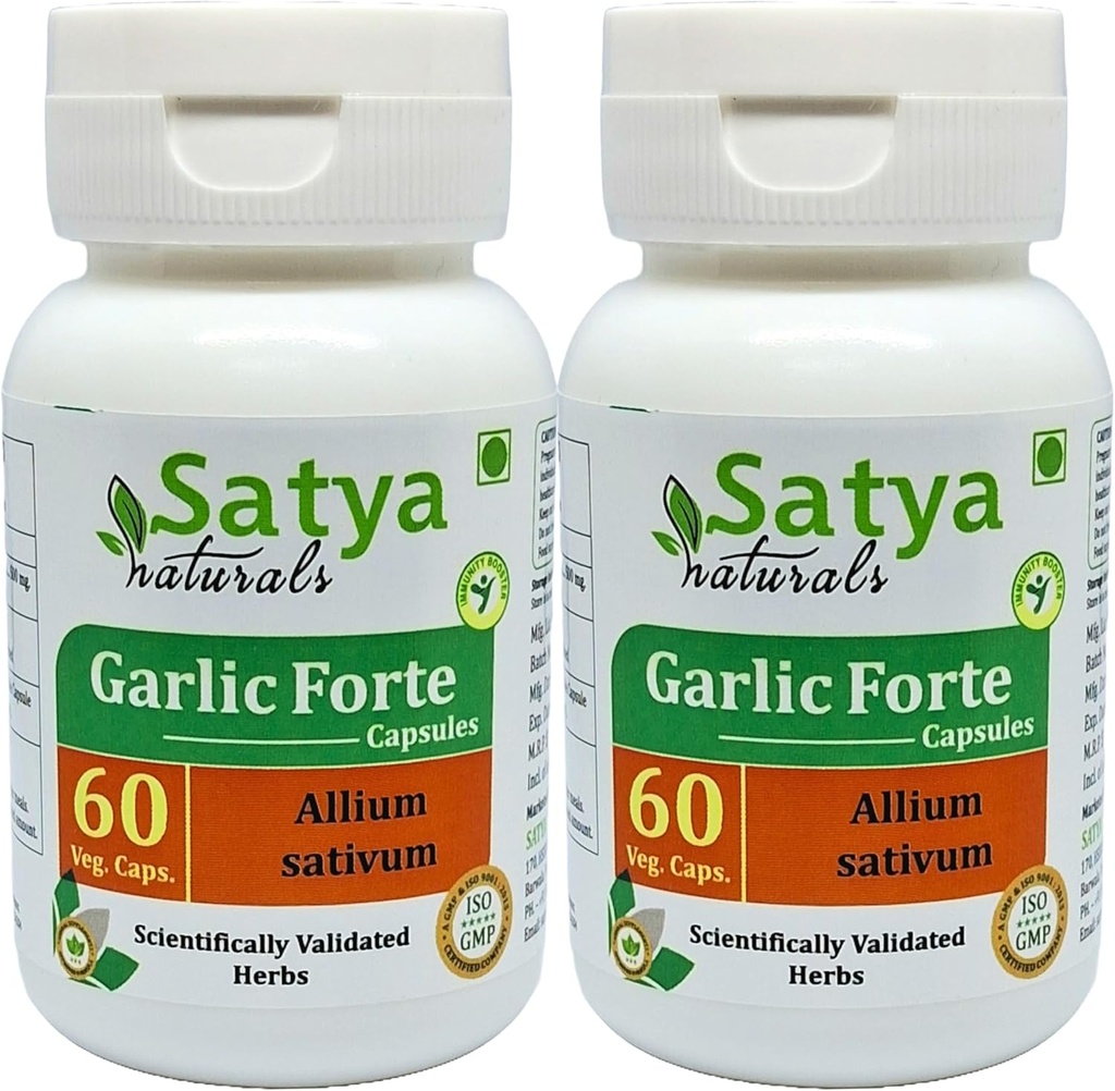 Garlic Forte Capsule 500 mg. 60 Veg. Capsule | Lahsan (Allium Sativum) Extract Capsules for Men and Women | Ayurvedic Herbal Supplement/Remedies | 10:1 Forte (2 Bottles of 60 Capsules)