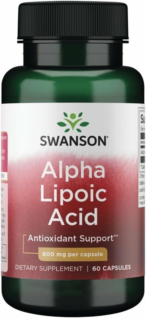 Swanson Alpha Lipoic Acid - Natural Supplement Supporting Healthy Blood Pressure Levels Already Within a Normal Range - Promotes Carbohydrate Metabolism - (60 Capsules, 600mg Each)