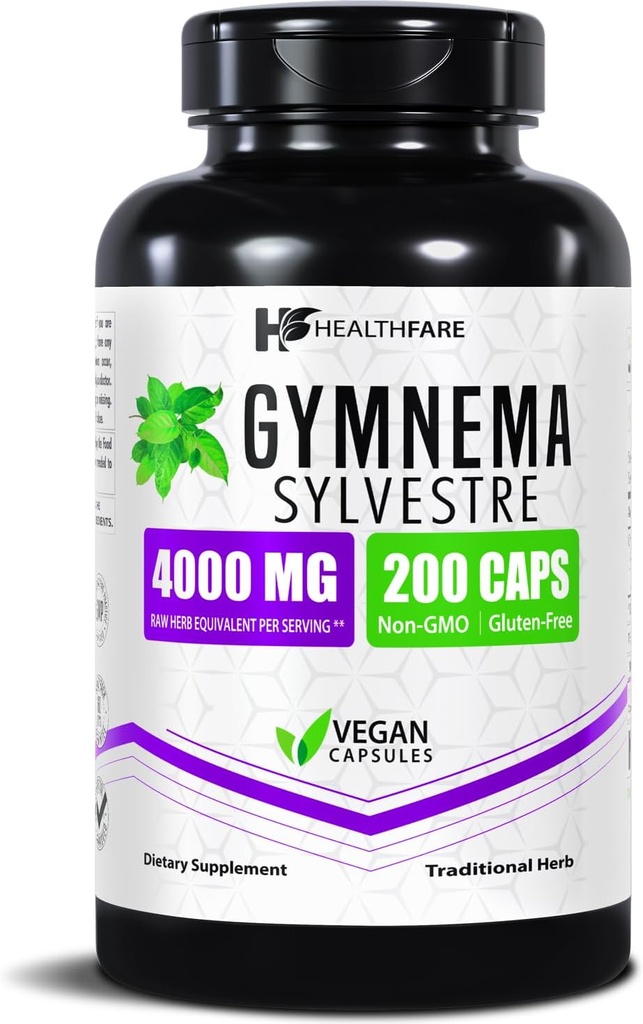 Healthfare Gymnema Sylvestre Supplement Extract 4000mg | 200 Vegan Capsules | Standardized Herbal Supplement for Metabolic Balance & Carbohydrate Support | Non-GMO, Gluten-Free | Made in USA