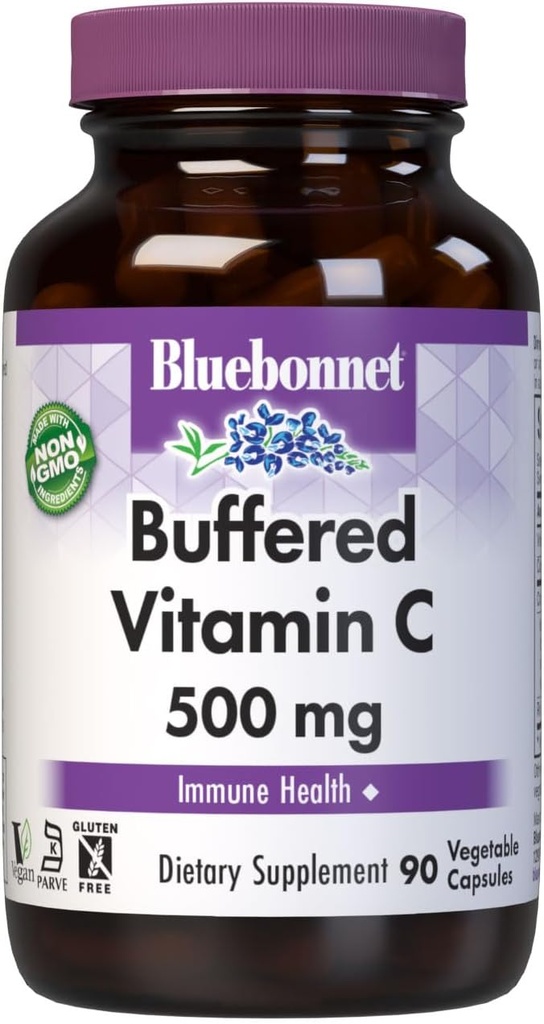 BlueBonnet Buffered Vitamin C 500 mg Vegetable Capsules, 90 Count, White (743715005686)