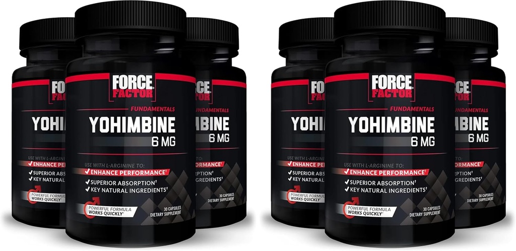 Force Factor Yohimbine Supplement for Men, Yohimbe Bark Extract with Superior Absorption to Enhance Performance, 6mg Yohimbine Bark Pills with Key Natural Ingredients, 90 Capsules (6-Pack)