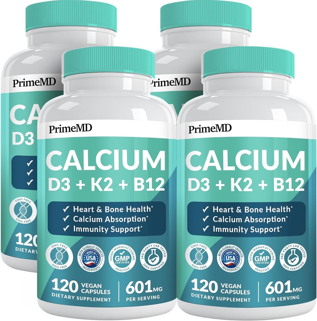 4-in-1 Calcium Supplements for Women and Men - Calcium with Vitamin D3 K2 5000 IU Supplement, 601mg per Serving for Heart, Bones & Body Defenses - Gluten-Free, Vegan-Friendly (480 ct)